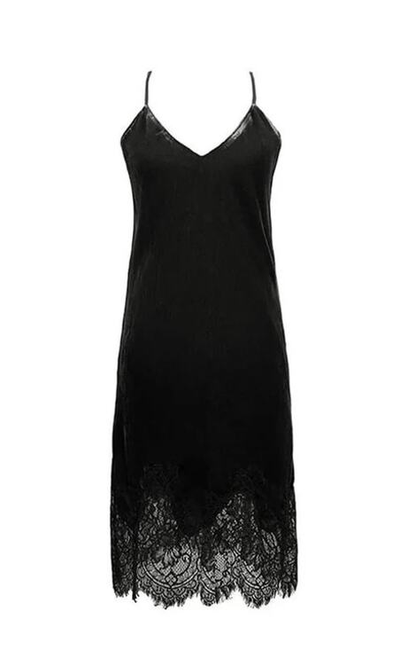 Gold Hawk Dresses & Skirts - Gold Hawk Black Velvet Lace Trim Slip Dress Silk Blend Size M